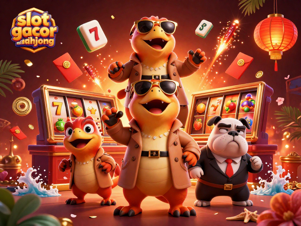Experience the thrill of slot gacor mahjong with three raptors entering a casino lounge!