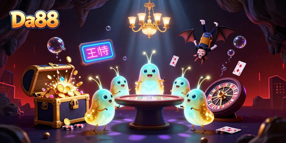 Experience electrifying thrills at Da88 casino with lively bioluminescent characters and vibrant game elements.