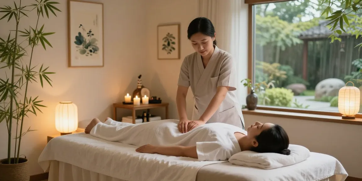 Relaxation during 잠실출장안마 in a tranquil massage studio with soothing décor and soft lighting.
