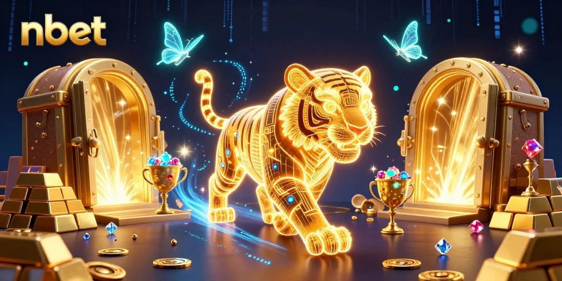 Experience nbet's vibrant casino world with a radiant tiger and treasure bursting with energy.