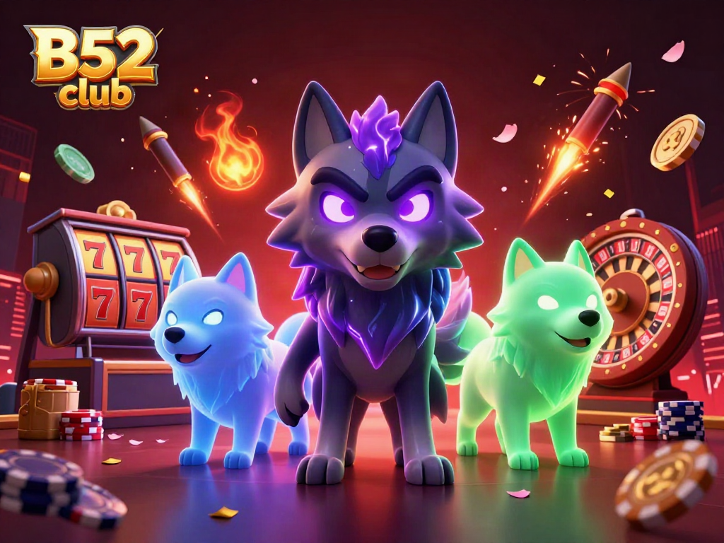 The B52 club scene with a shadow wolf and ghostly companions celebrating in a vibrant casino atmosphere.