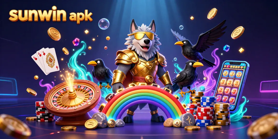 Experience the thrill of sunwin apk with this vibrant 3D casino illustration featuring Odin and ravens.