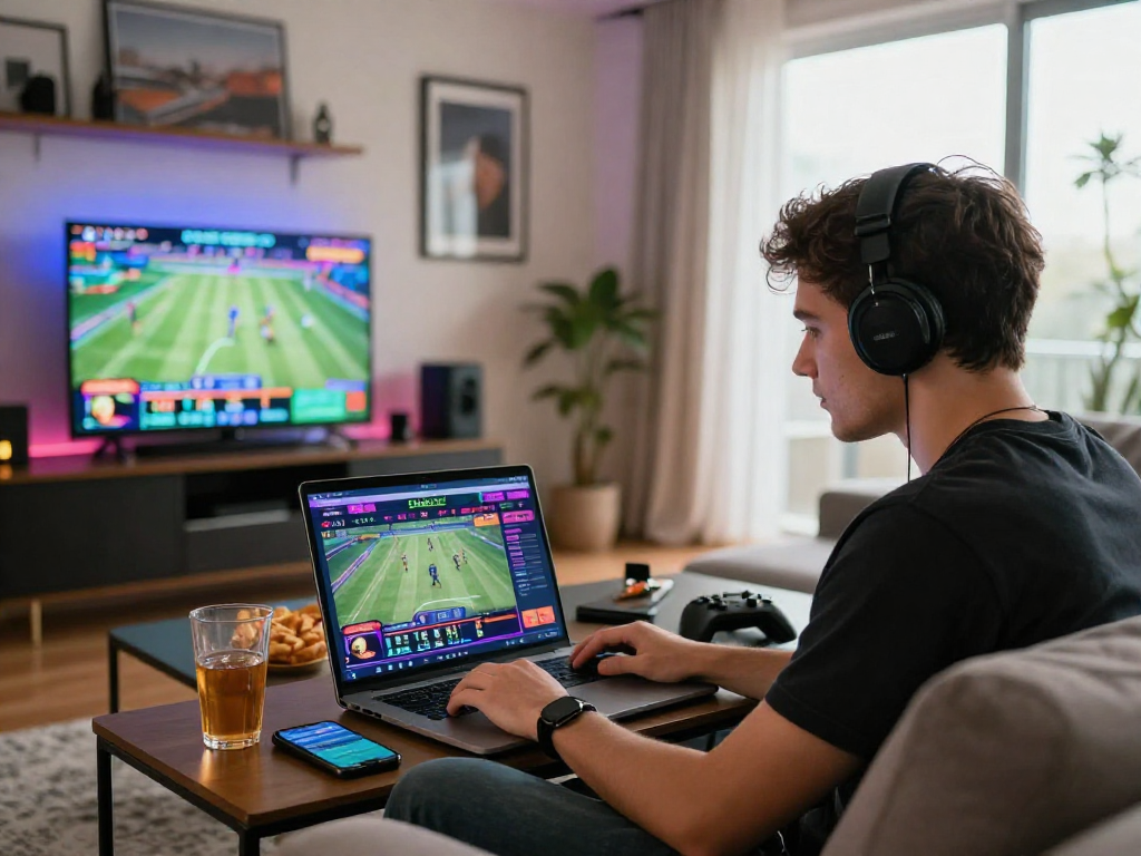 Experience online betting excitement with oxbet on a cozy couch.