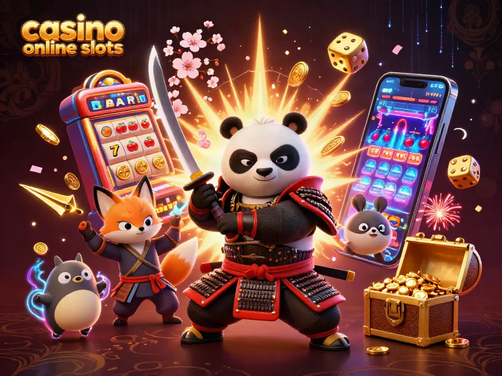Experience thrilling casino online slots with a vibrant portrayal of 3D samurai panda and ninja fox.