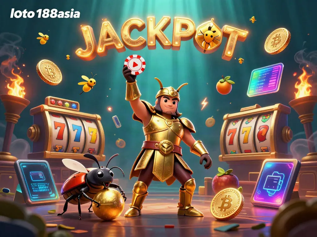 Experience the excitement of loto188asia with a dynamic 3D scene showcasing luck and victory!