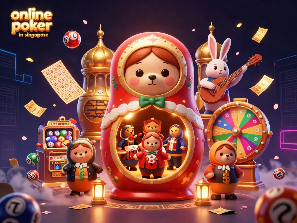 Engage in online poker in Singapore with vibrant tournament elements, as Matryoshka bears reveal surprises in this festive design.