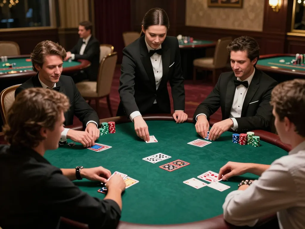 Players engaged in the top game bài đổi thưởng at a high-stakes poker table, showcasing focus and strategy.