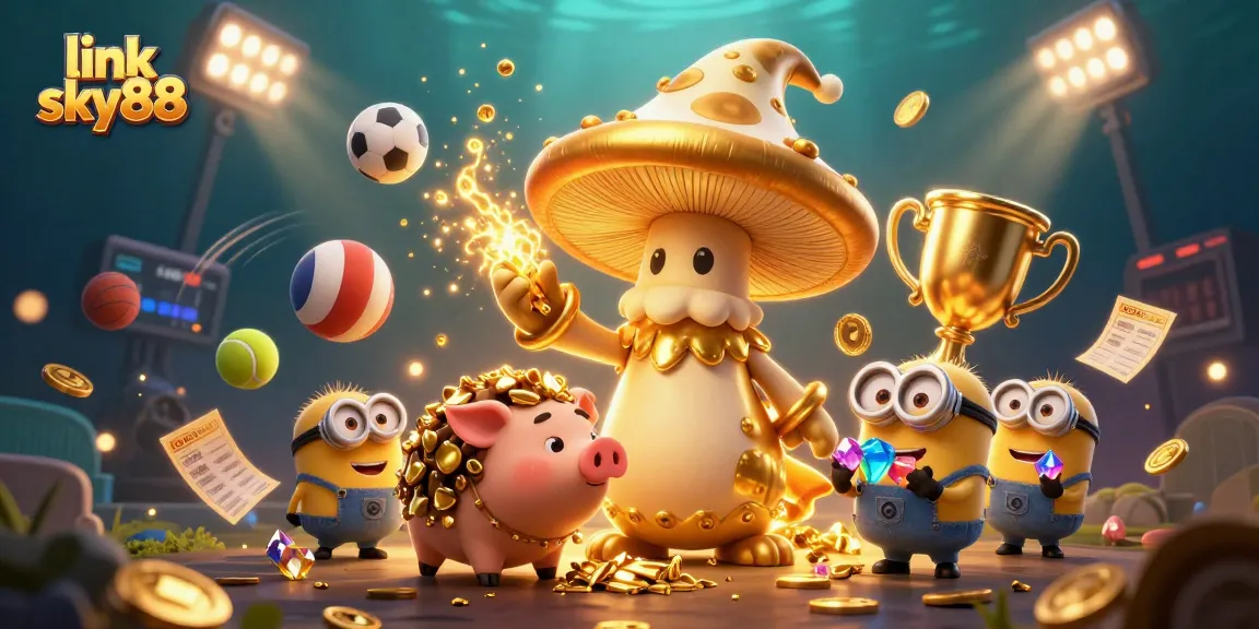 Win big with link sky88 at this vibrant casino-themed illustration showcasing golden wizardry.