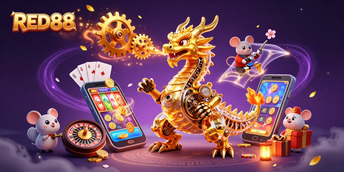 Experience thrilling gameplay at RED88 with dynamic golden dragon slot action and vibrant game elements.