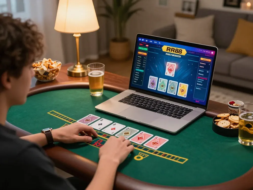Engaged player enjoying live dealer blackjack at RR88 online casino with immersive experience