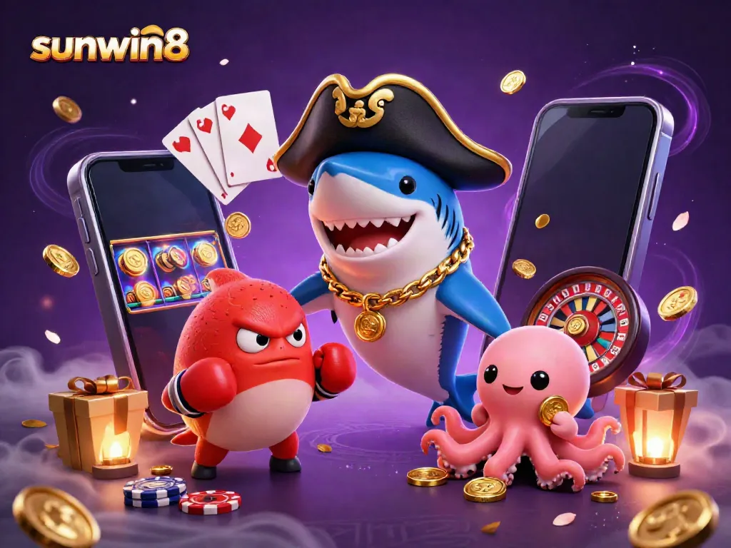 Experience adventurous gaming with sunwin8 featuring the pirate shark and friends at an online casino.