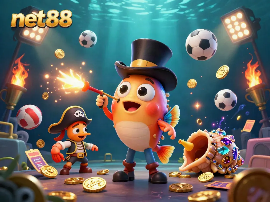 Experience thrilling gameplay with net88 as the anglerfish lures coins in a dynamic casino scene.