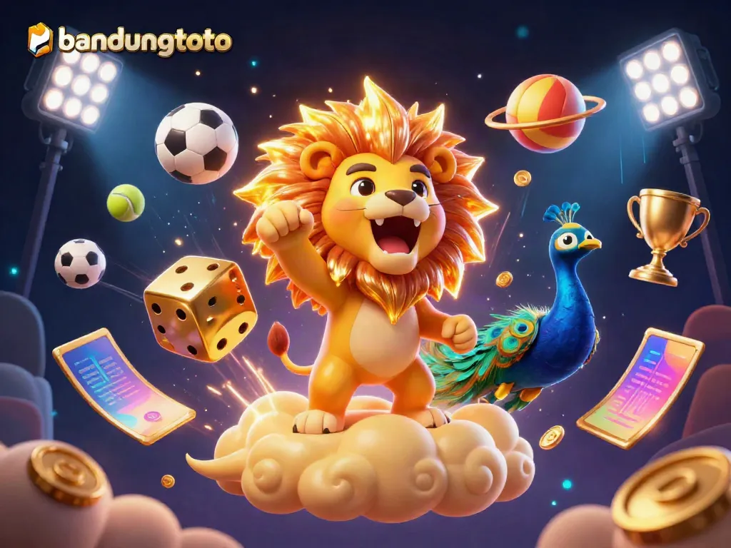 Experience thrilling action with bandungtoto through a vibrant 3D casino illustration showcasing dynamic gaming elements.