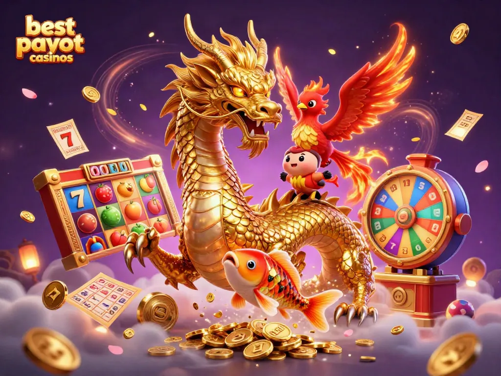 Experience the magic of the best payout casinos with this vibrant 3D illustration of a dragon and phoenix.