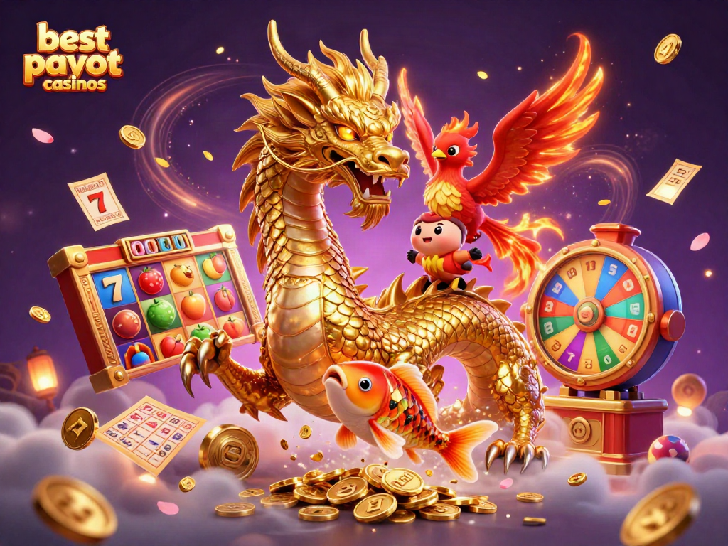 Experience the magic of the best payout casinos with this vibrant 3D illustration of a dragon and phoenix.