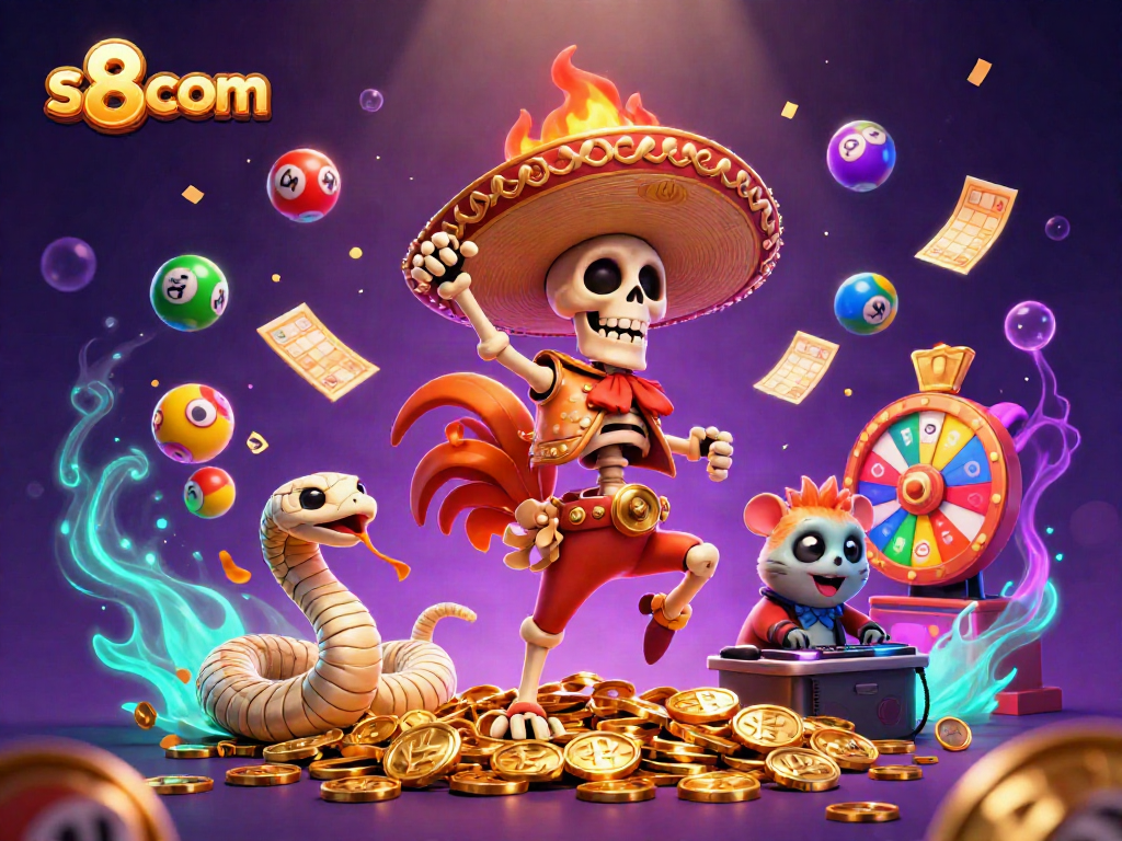 Experience winning fun at s8 com with lively characters celebrating amidst colorful casino elements.