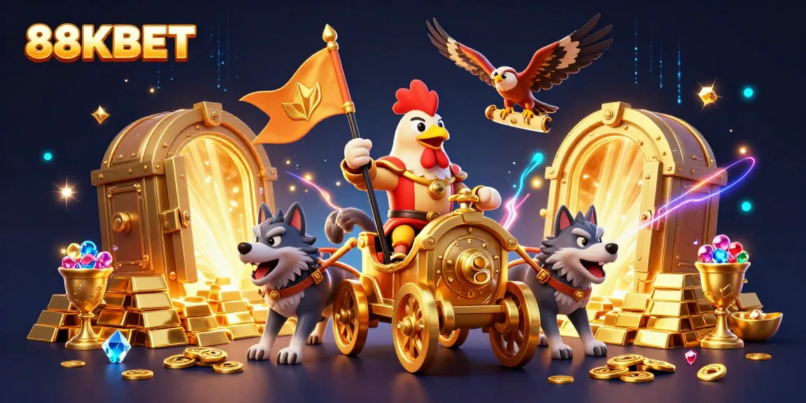 Experience the thrill with 88KBET's vibrant 3D illustration of casino warlord adventure, showcasing riches and excitement.