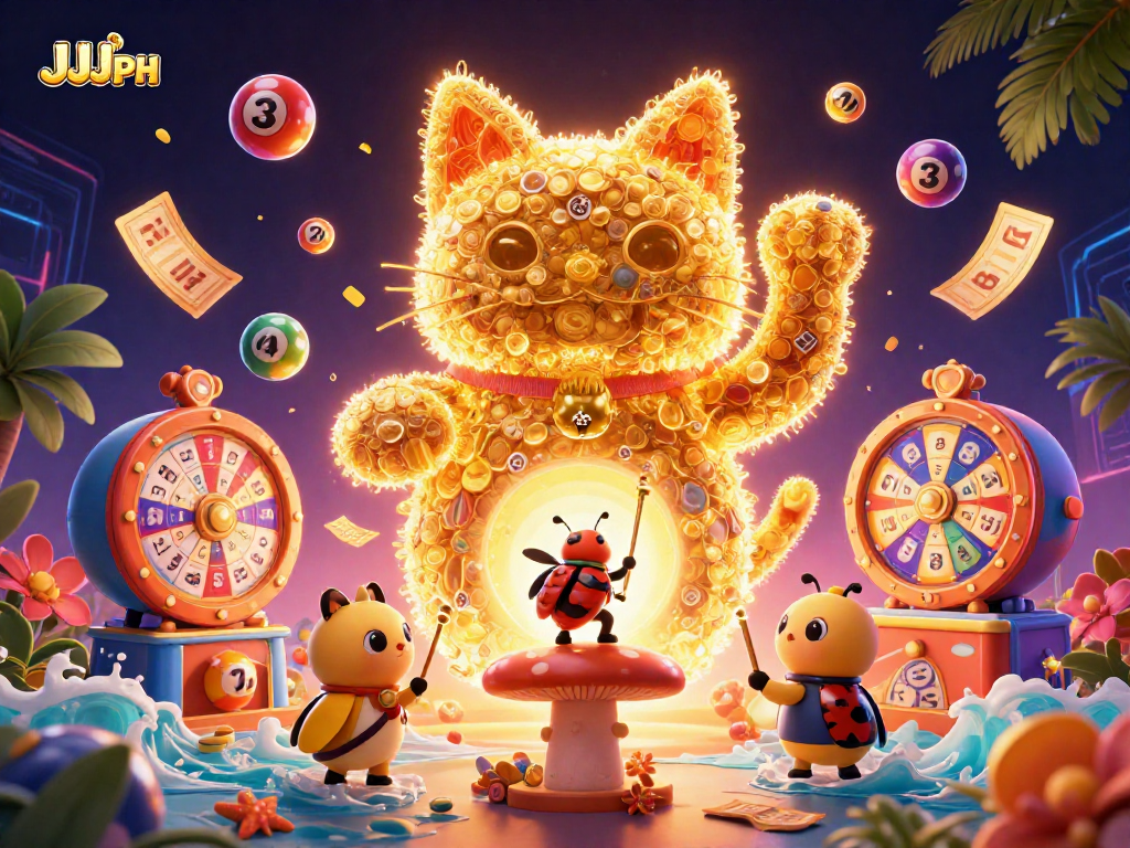 Experience thrilling JJJPH gameplay with a vibrant lucky cat and dynamic casino elements.