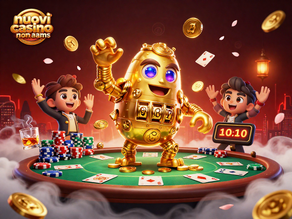 Gioca nei nuovi casino non AAMS e vinci con il golem d'oro avvincente circondato da fiches e carte.