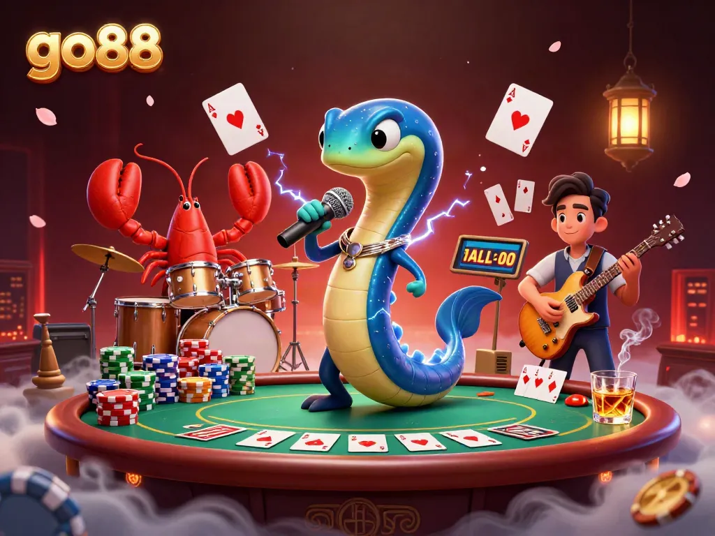 Experience thrilling games at go88 with an electric eel DJ and vibrant casino elements.