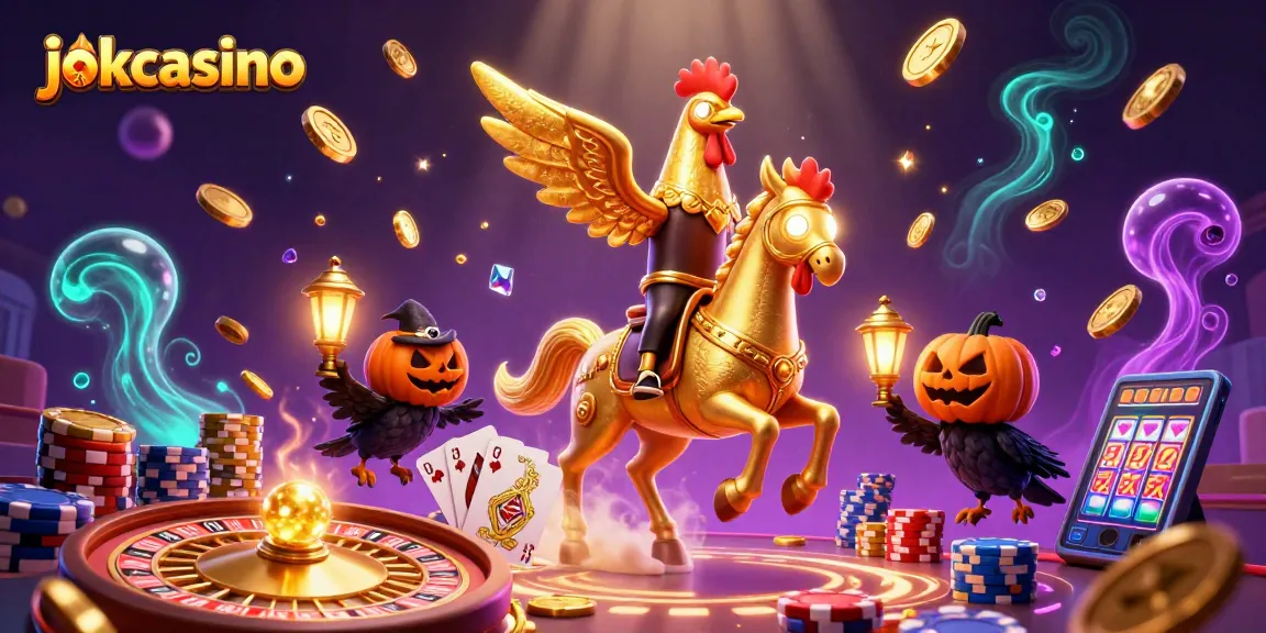 Experience the thrills at jokacasino with a golden rooster and dynamic casino elements around.