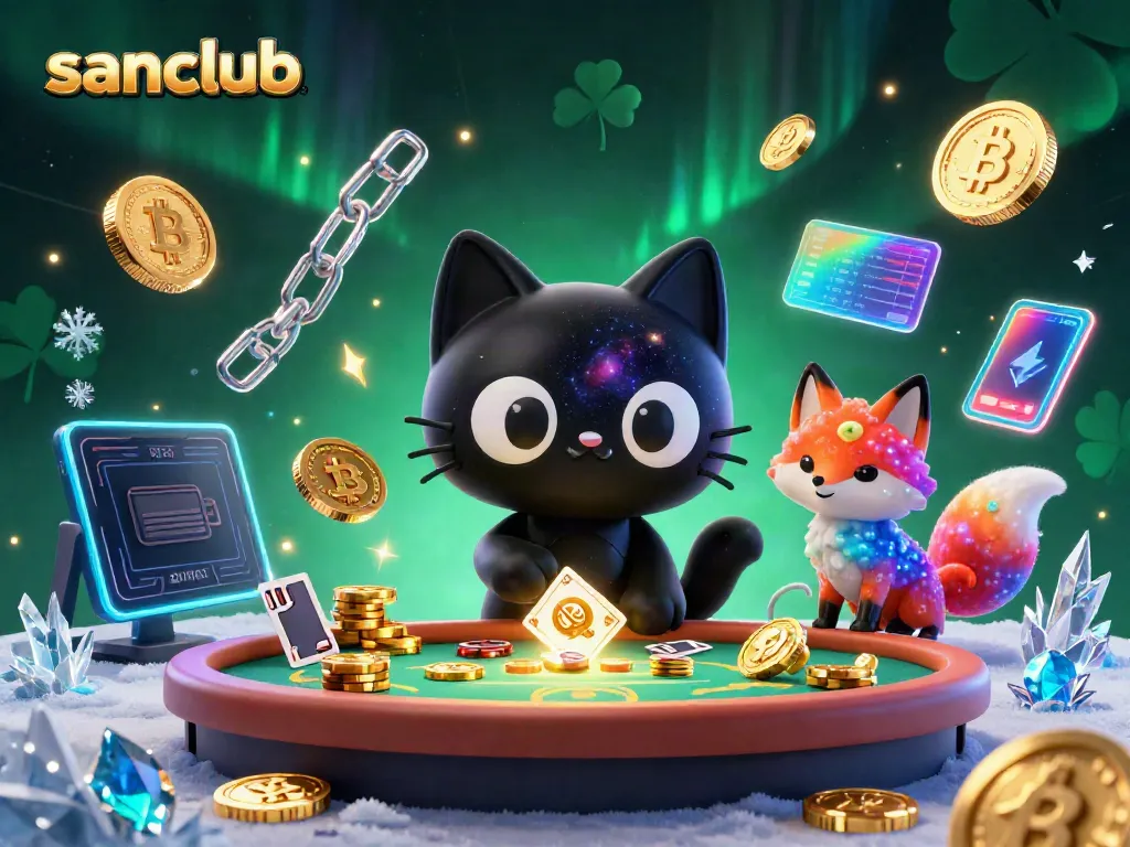 Engage with the cosmic casino scene featuring sanclub, where a black hole cat attracts golden chips.
