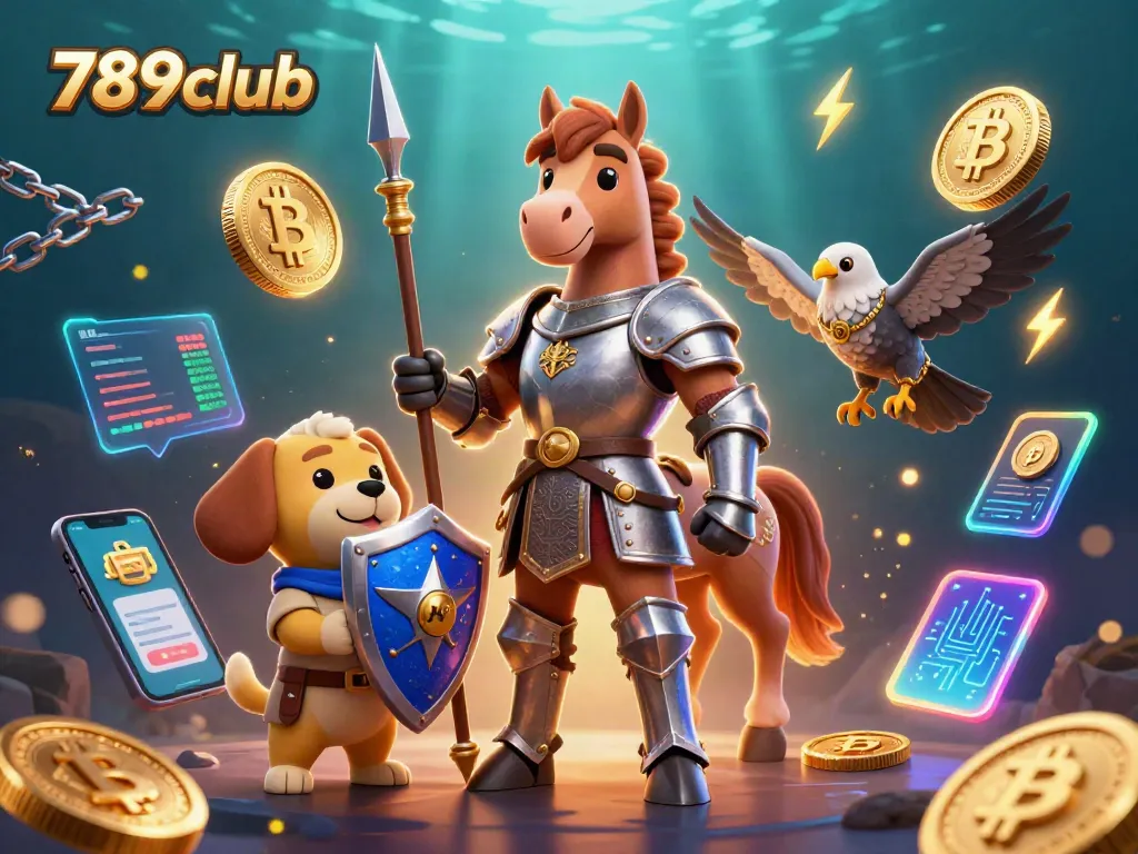 Experience the thrill of gaming with 789club featuring knights and crypto elements in a vibrant 3D scene.