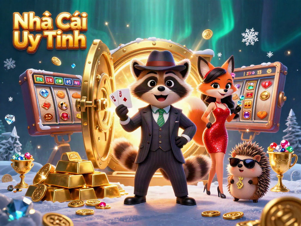 Engaging scene featuring Nhà Cái Uy Tín characters enjoying a casino atmosphere with treasures and games.