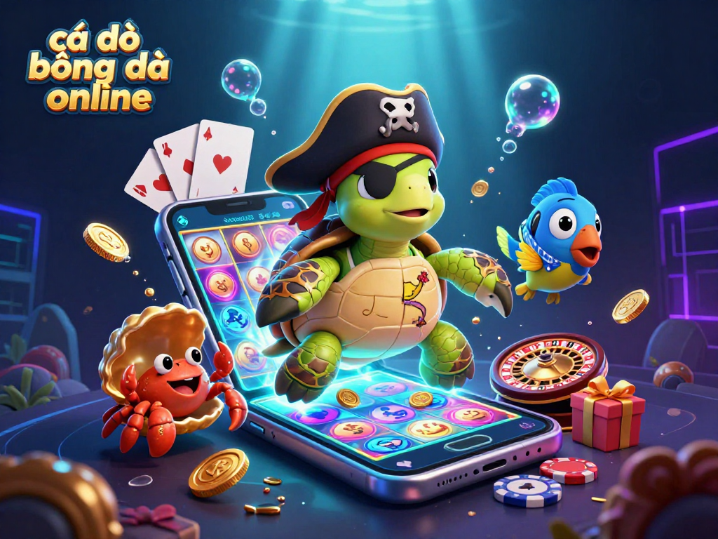 Engage with cá độ bóng đá online through this vibrant underwater casino scene featuring a pirate turtle and gaming elements.