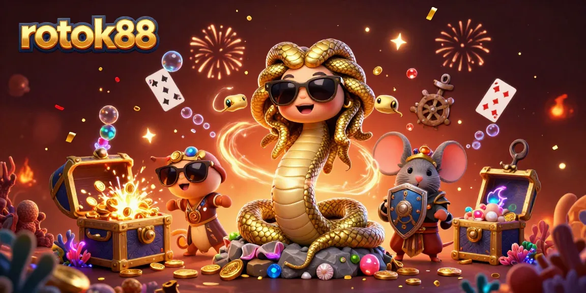 Engage in thrilling games with rokok88's colorful, action-packed 3D illustration featuring vibrant casino elements.