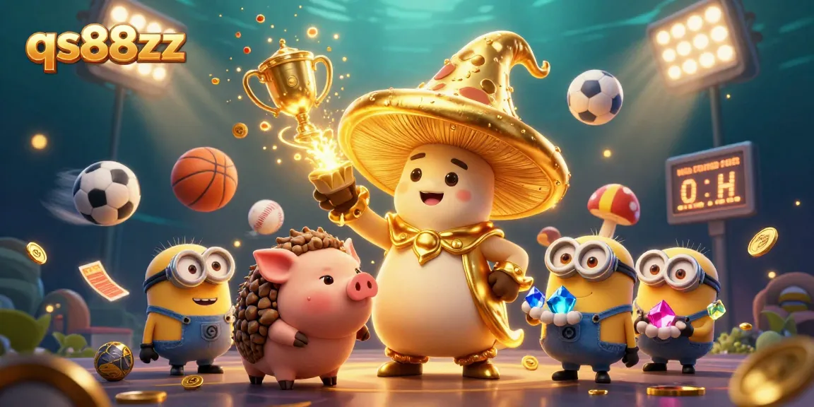 Experience qs88zz magic in this vibrant 3D illustration showcasing treasure hunting and dynamic sports betting.