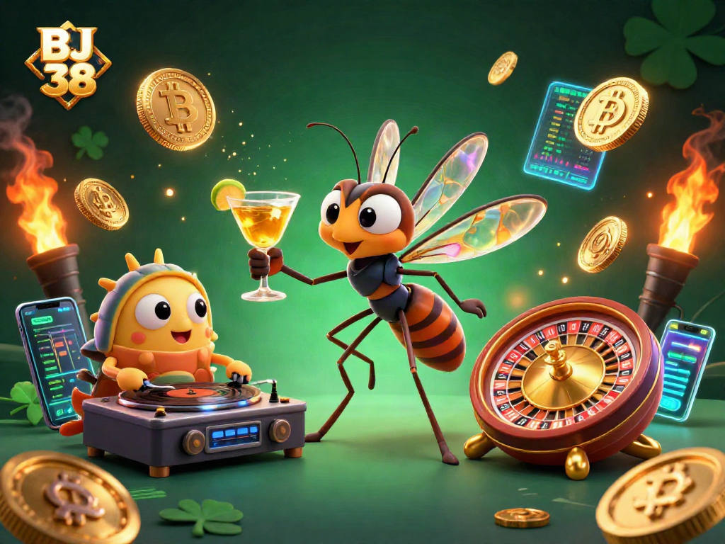Engage with BJ 38's vibrant casino illustration showcasing a lively gaming scene.