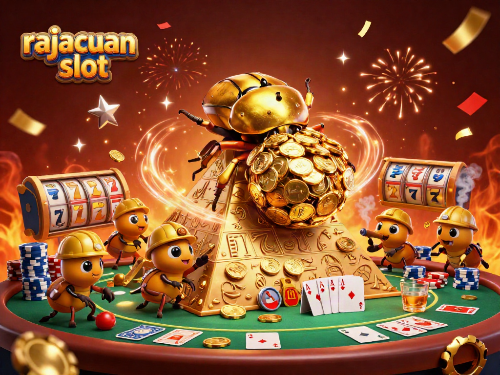 Engage with the rajacuan slot action as golden beetles roll coins and symbols, enhancing your casino experience.