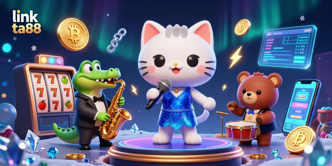 Play exciting games with link ta88 at vibrant online casinos featuring colorful characters and neon coins.