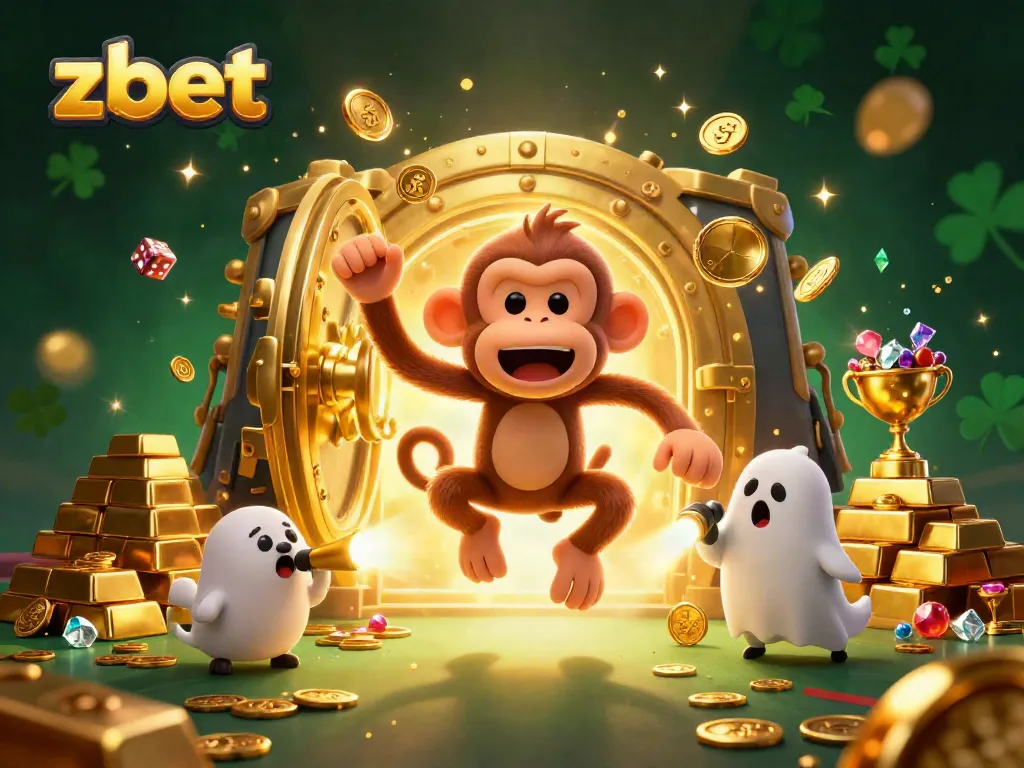 Experience the thrill of zbet in a captivating haunted casino scene with golden treasures and playful characters.