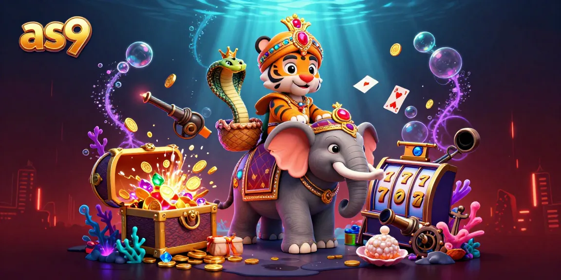 Engage with as9's thrilling 3D casino scene featuring a cartoon maharaja riding an elephant with gems.
