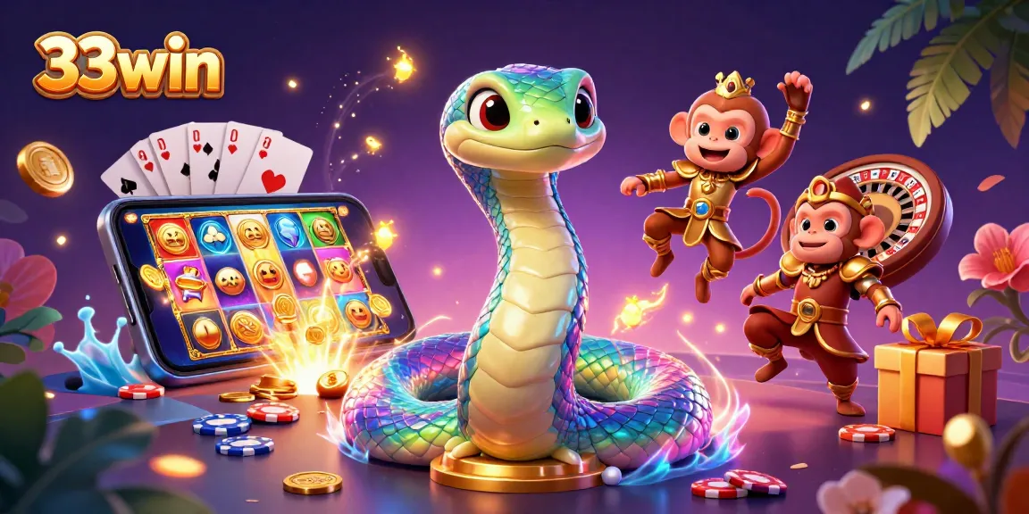 Engage in exciting gameplay at 33win, featuring vibrant 3D slots and a colorful jackpot scene.