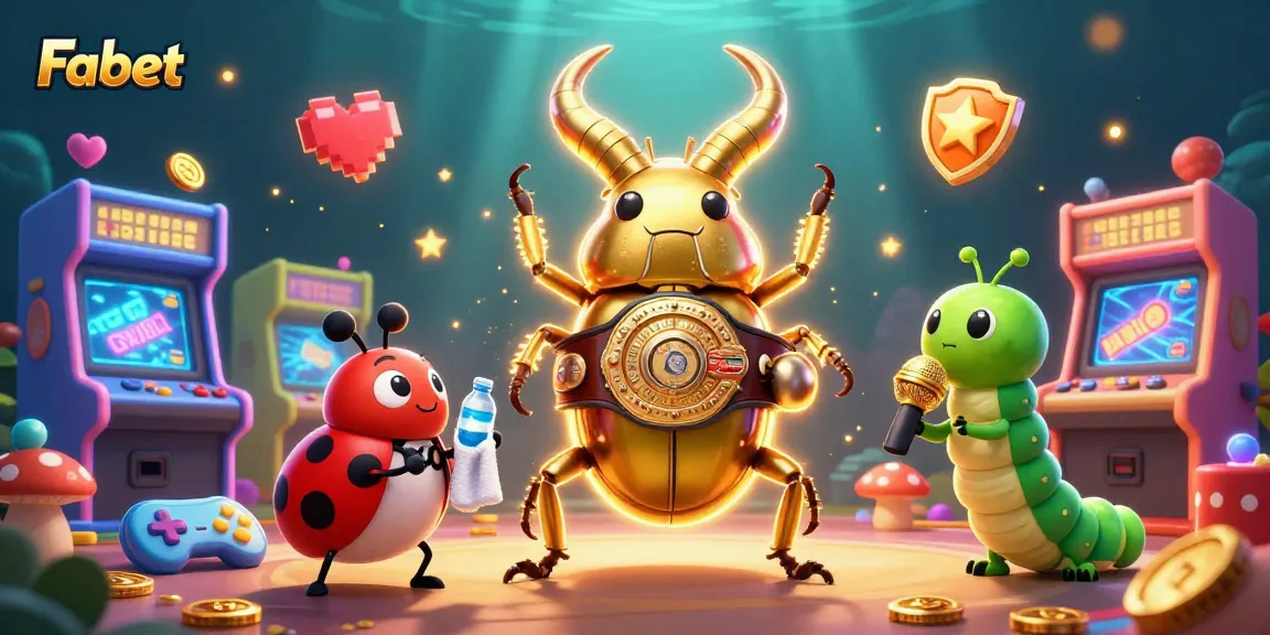 Experience thrilling gameplay with Fabet's vibrant casino illustration featuring cartoon beetles and gaming elements.