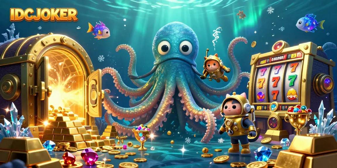 IDCJOKER slots showcase with a kraken, diving cat, and treasure under the sea