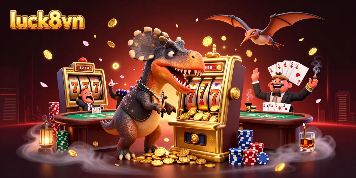 Luck8vn game scene featuring a pachycephalosaurus winning jackpots at a casino, filled with vibrant visuals.