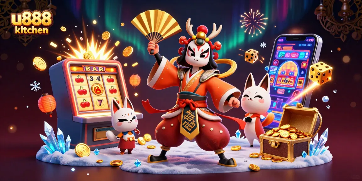 Experience the excitement of u888 kitchen with vibrant casino games and rich visuals in this dynamic illustration.