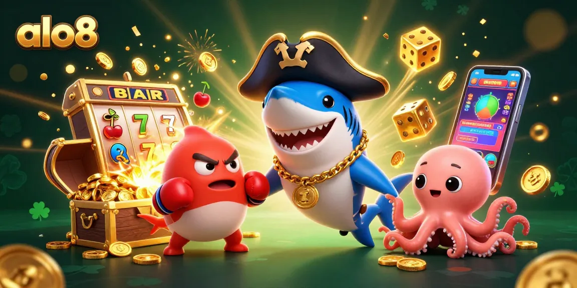 Experience big wins with alo8 as the pirate shark, pufferfish, and octopus celebrate around the jackpot.