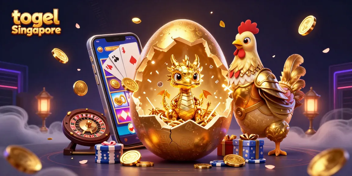 Players mastering togel Singapore with a golden dragon and poker chips in a vibrant casino scene.