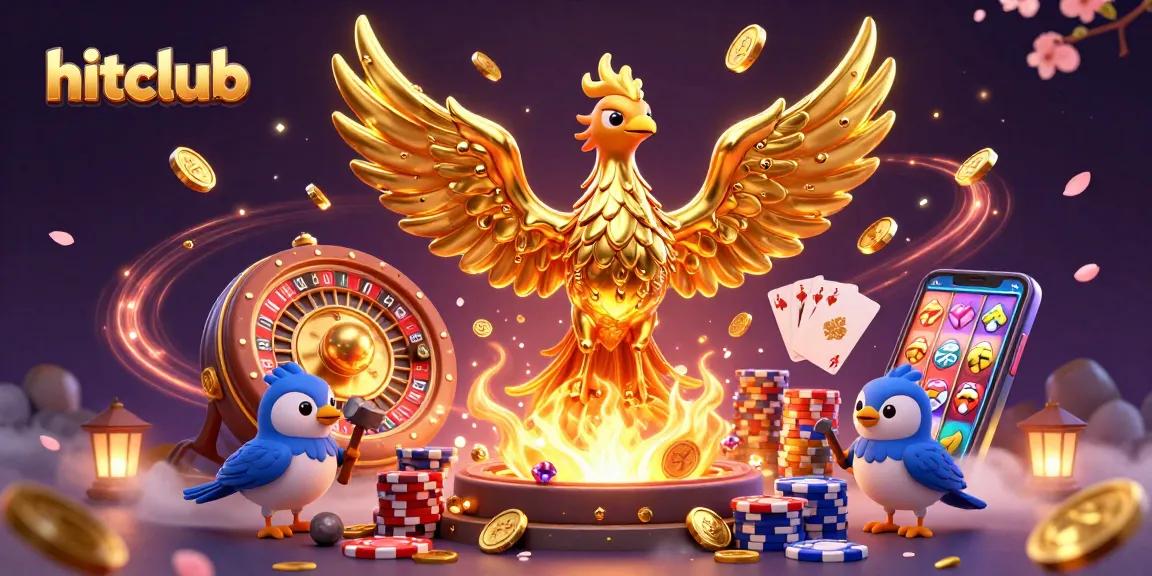 Spin to win at hitclub with a 3D phoenix and colorful casino elements illuminating the scene.