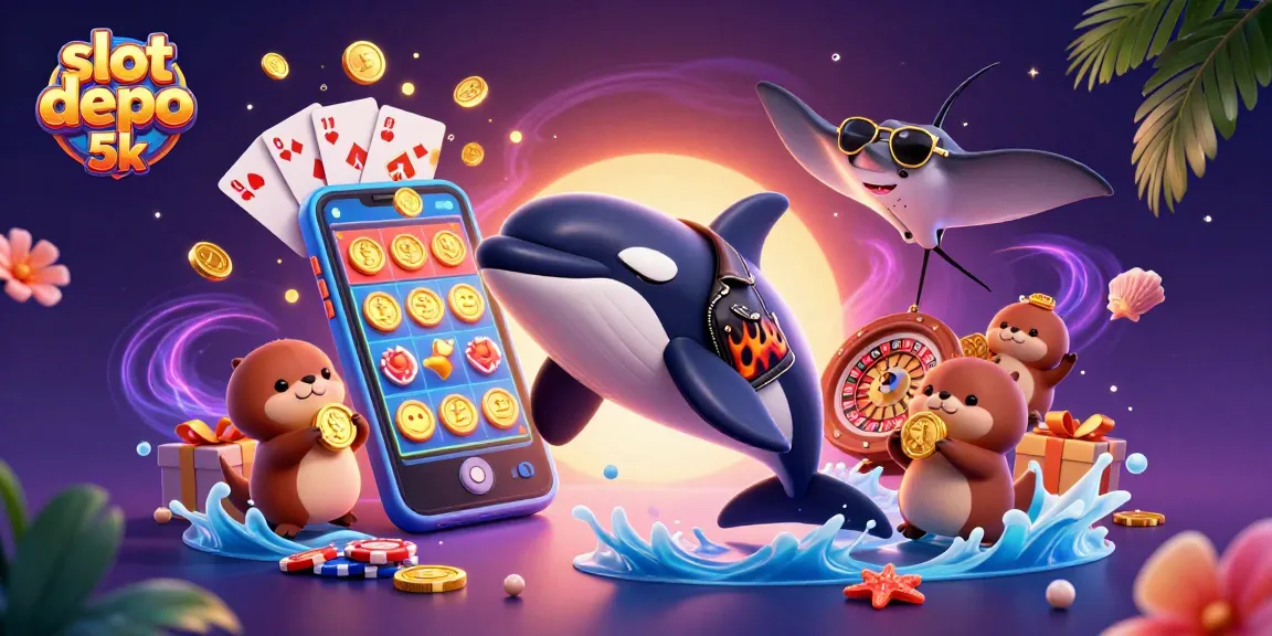 Experience the thrill of slot depo 5k with engaging 3D cartoon characters, vibrant game elements, and sparkling golden coins.