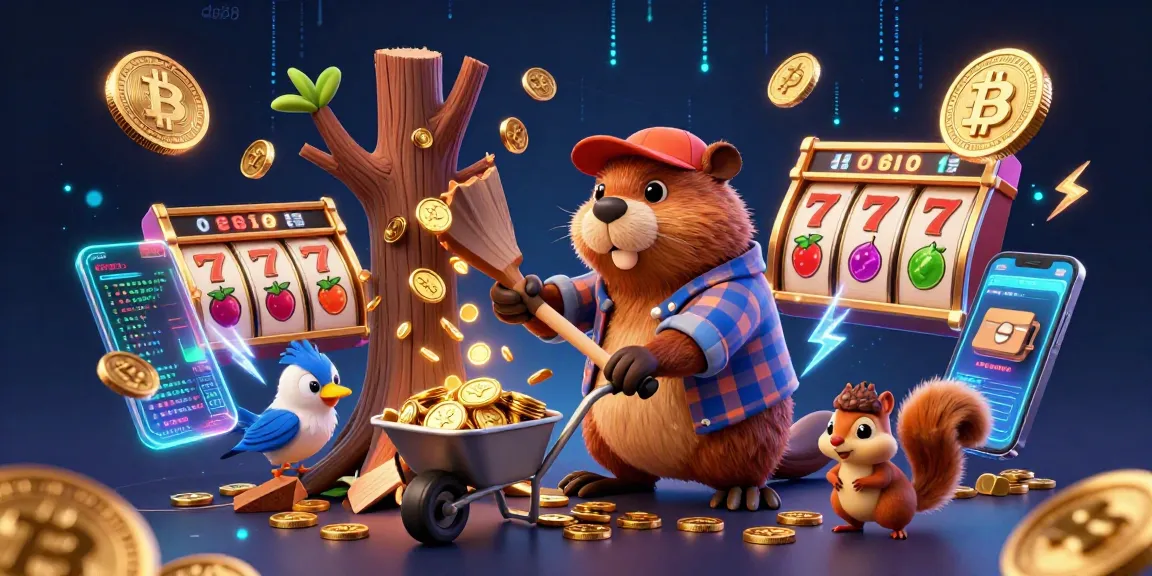 Engage with da88 as the cartoon lumberjack beaver collects golden coins in an exciting casino scene.