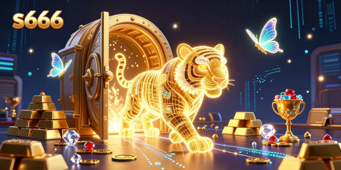 S666 captivates players with a vibrant casino world led by a powerful golden tiger, showcasing dazzling wealth.
