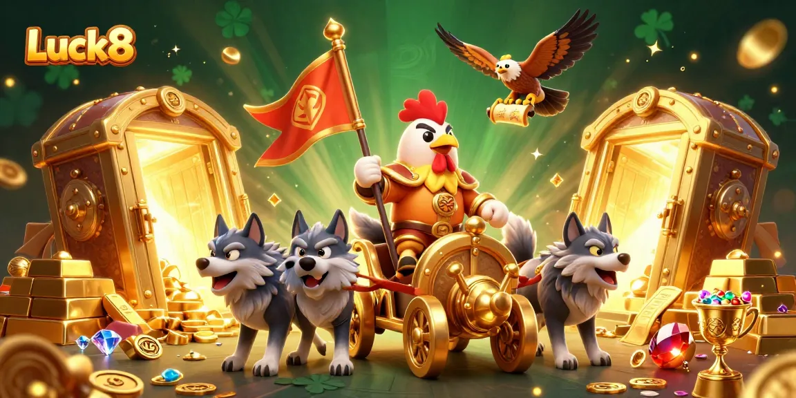 Experience Luck8’s thrilling games with this vibrant 3D casino illustration showcasing adventure and riches.