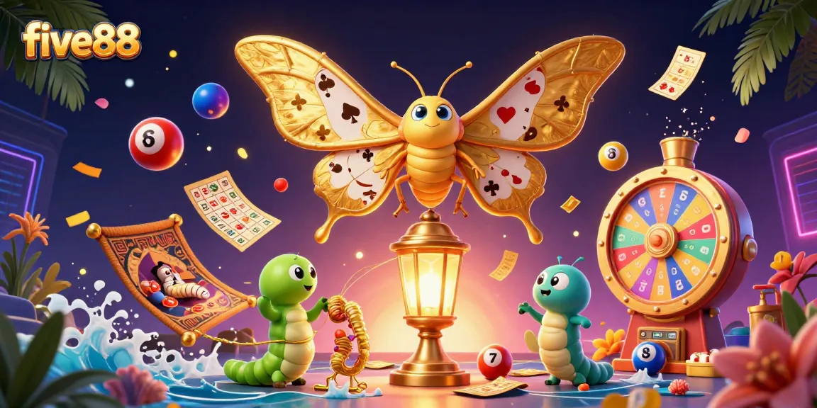 Interactive lottery scene featuring five88's vibrant elements and animated characters.