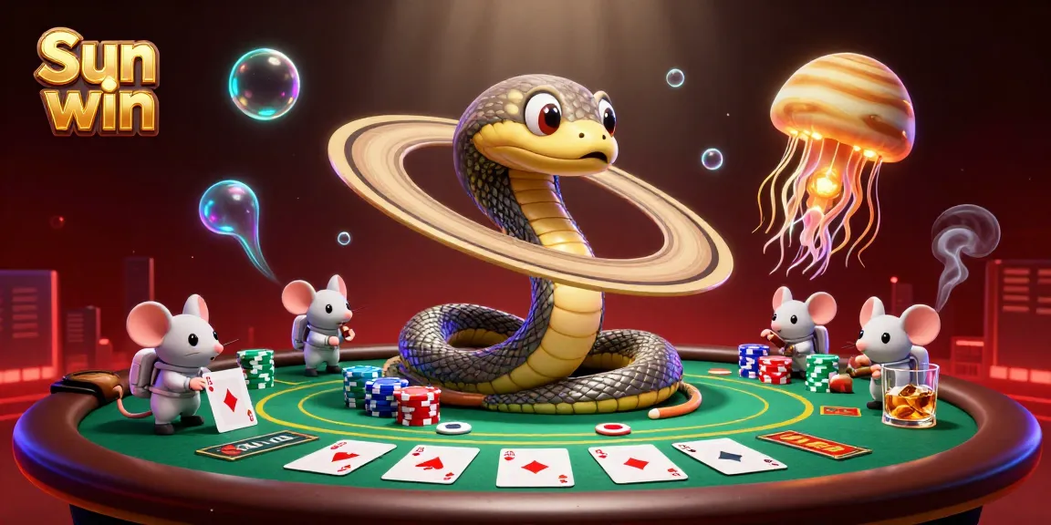 Engage in thrilling gameplay with Sun win as the Saturn ring snake spins roulette and astronaut mice bet.
